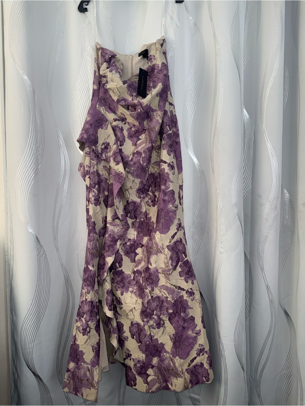 Donna Karan Floral Ruffle Strapless Jacquard Trumpet Gown - Picture 4 of 7